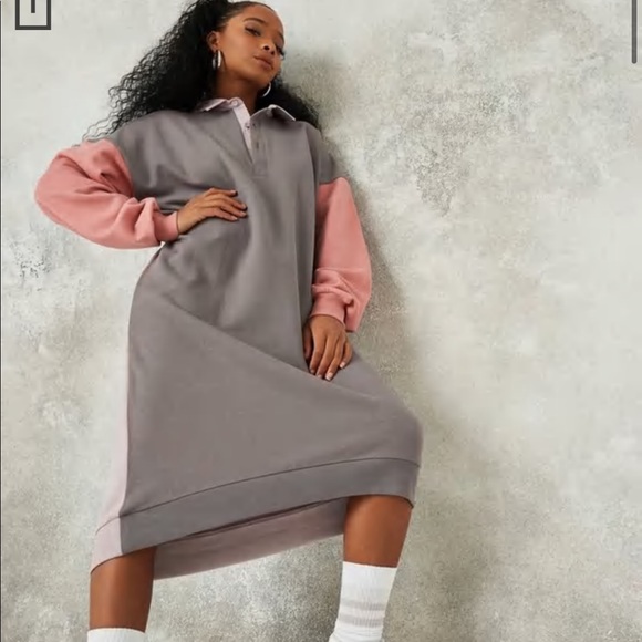 Petite Purple Colorblock Rugby Sweater Dress - Picture 3 of 4